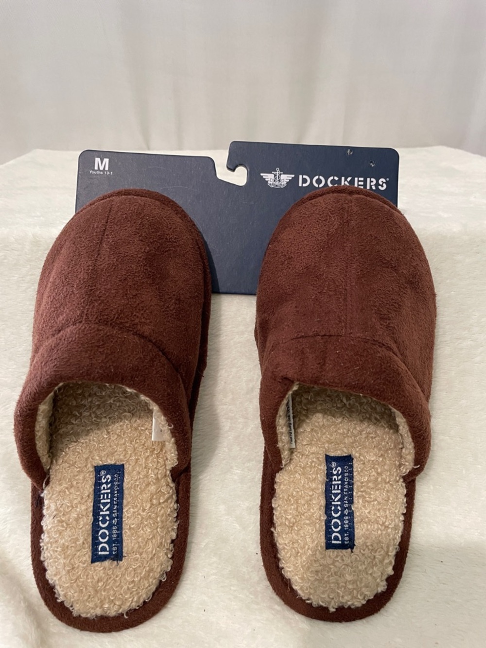 Dockers Brown Plush Slip-On Indoor Slippers